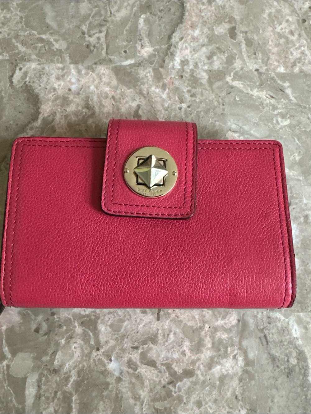Kate Spade New York Pink Solid Logo Zip-Around Wallet w/ ID Window, Folding